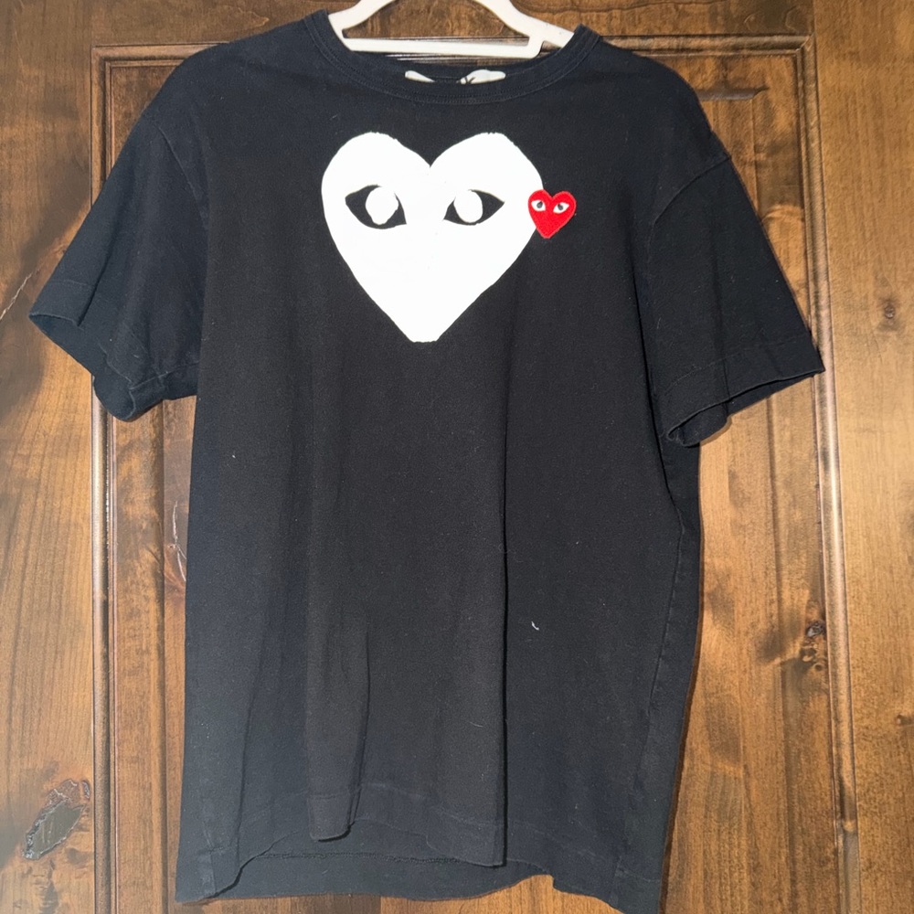 Comme Des Garcons T Shirt L Double Heart Logo Tee